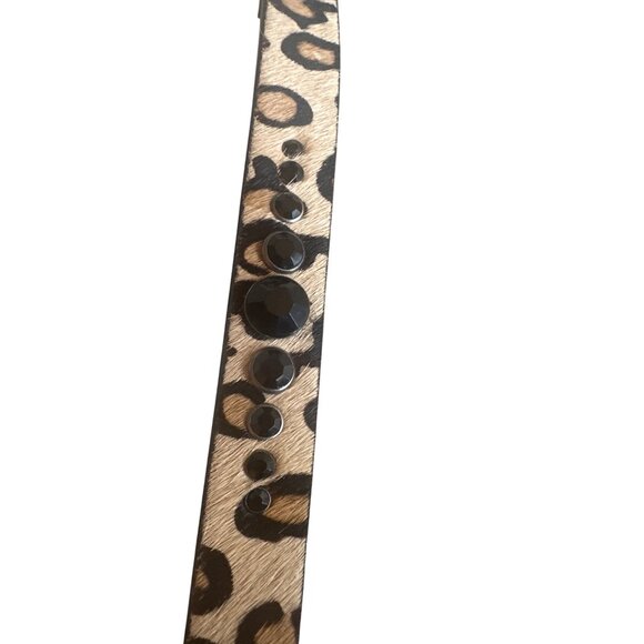 Gues Leopard Print Genuine Leather Belt Black Studded Accent Size S - Picture 4 of 6